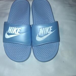 Nike Benassi JDI Rare Powder Blue Slide Sandals with White Logo